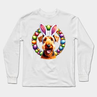 Irish Terrier Celebrates Easter with Bunny Ears and Colorful Eggs Long Sleeve T-Shirt